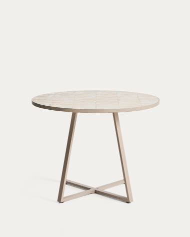 Tella round table in taupe galvanised steel with beige tiles Ø120cm