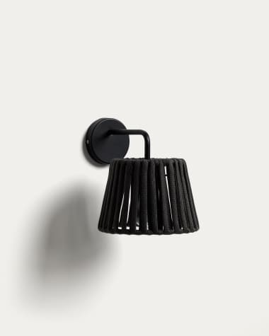Aldet black outdoor wall light in flat rope cord and metal