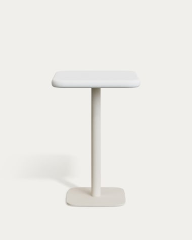 Dina outdoor tall table with white cement top 70x70cm and white steel base 48x48x96cm
