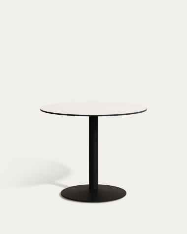 Table ronde d'extérieur Esilda blanche avec pied en métal et finition peinte noire Ø 90 x 70 cm