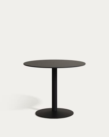 Esilda round outdoor table in black with metal leg in a painted black finish, Ø 90 x 70 cm