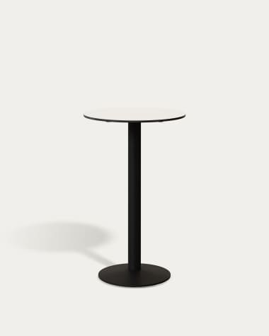 Esilda high round outdoor table in white with metal leg in a painted black finish, Ø 60 x 96 cm