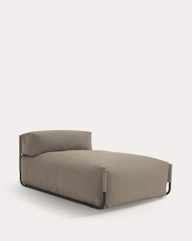 Square chaise longue pouffe with backrest in green with black aluminium, 165 x 101 cm