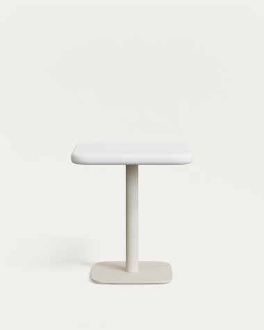 Dina outdoor table with white cement top 70x70cm and white steel base 48x48x72cm
