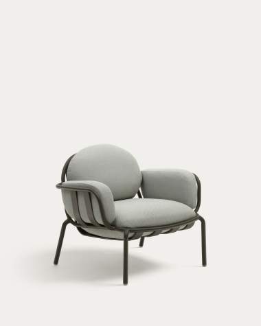 Joncols outdoor armchair with grey upholstery and aluminium with green painted finish