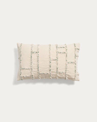 Verion green cushion cover with embroidered geometric detail 30 x 50cm