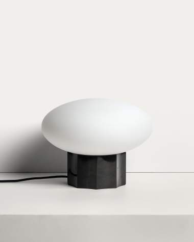 Lampe de table Idela en verre fumé et marbre noir Ø 26 cm