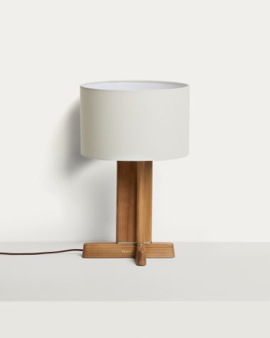 Niani table lamp in rubber wood with natural finish and ivory-coloured cotton lamp shade Ø30cm with UK adaptor