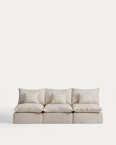 Anarela beige linen and viscose 3-seater modular sofa with removable cover 270cm FSC Mix Credit