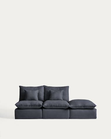 Anarela dark grey linen and viscose 2-seater modular sofa with end module and removable cover 270cm FSC Mix Credit