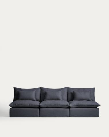 Anarela dark grey linen and viscose 5-seater modular sofa with removable cover 330cm FSC Mix Credit
