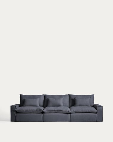 Anarela dark grey linen and viscose 5-seater modular sofa with removable cover 370cm FSC Mix Credit