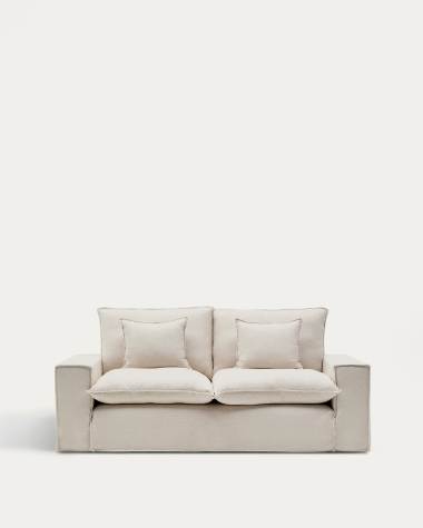 2-Sitzer-Modularsofa Anarela mit abnehmbarem Bezug aus Leinen und Viskose in Beige, 220 cm, FSC Mix Credit