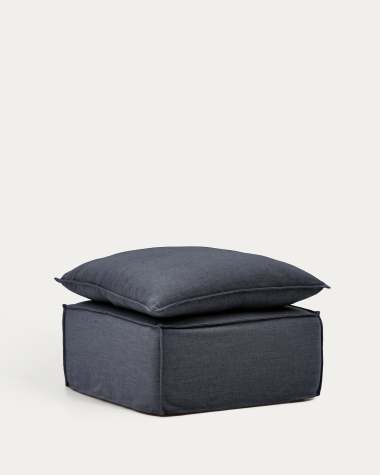 Repose-pieds déhoussable Anarela avec coussin en lin et viscose gris foncé 80 x 80 cm FSC Mix Credit