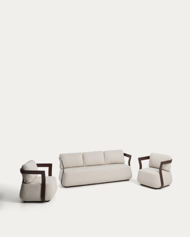 Tamaris set with 3-seater sofa and 2 armchairs in brown aluminium