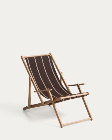 Vilara brown and beige striped outdoor folding deck chair made of FSC 100% solid acacia wood
