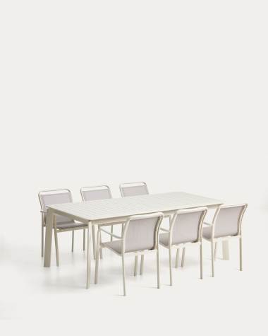 Set with Brela extendable table in ecru aluminium and 6 Luri chairs in ecru aluminium and beige texteline 205(287)x100cm