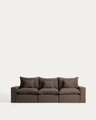 Anarela taupe linen 3-seater modular sofa with removable cover 310cm FSC Mix Credit