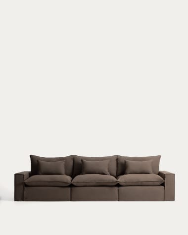 Anarela taupe linen 5-seater modular sofa with removable cover 370cm FSC Mix Credit