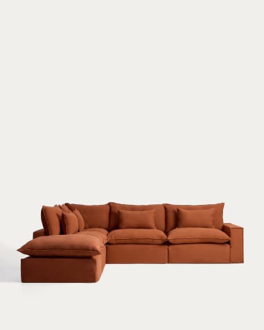 Canapé d’angle modulable déhoussable Anarela 6 places en lin terracotta 307 x 347 cm FSC Mix Credit