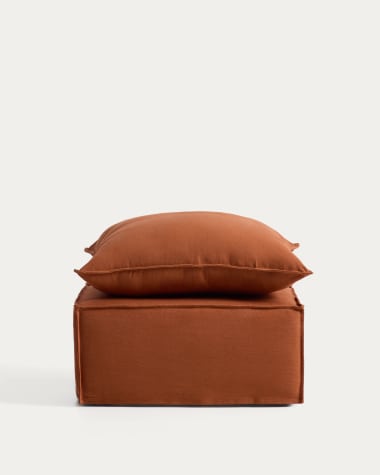 Anarela terracotta linen footrest with removable cover and cushion 80 x 80cm FSC Mix Credit