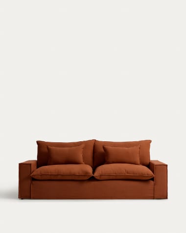Divano sfoderabile Anarela 3 posti in lino color terracotta 260 cm FSC Mix Credit
