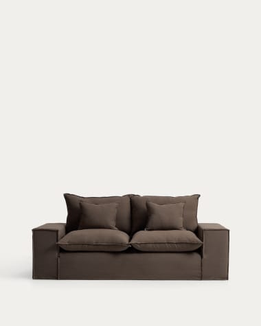 Anarela taupe linen 2-seater sofa with removable cover 240 cm FSC Mix Credit