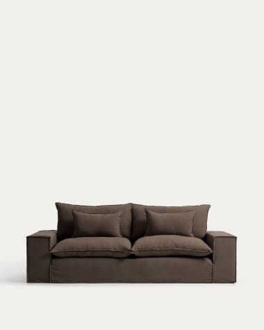 Anarela taupe linen 3-seater sofa with removable cover 280 cm FSC Mix Credit