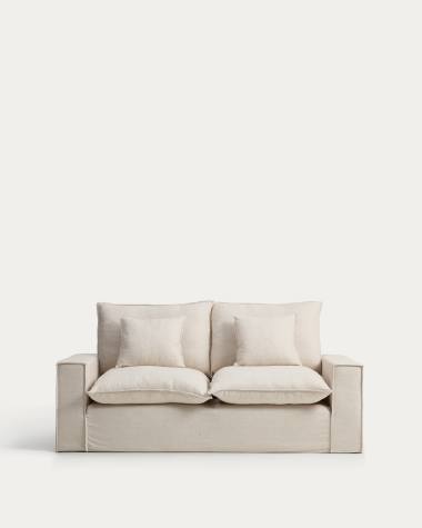 Anarela beige linen and viscose 2-seater sofa with removable cover 220 cm FSC Mix Credit