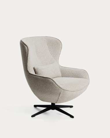 Sorile swivel armchair in beige chenille and steel with black finish FSC 100%
