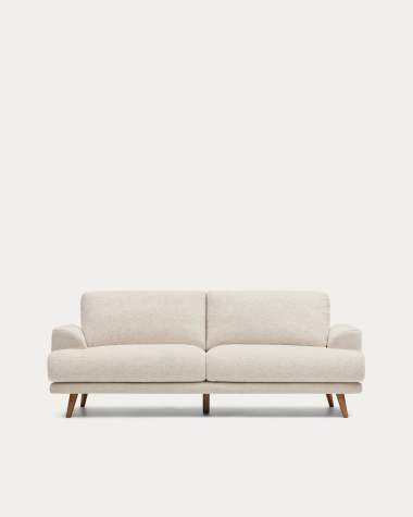 Karin 2-seater sofa in beige chenille with solid beech wood legs in walnut-tone finish 210 cm
