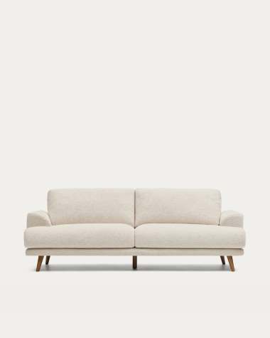 Karin beige 3-seater sofa with solid beech wood legs in walnut-tone finish 231 cm