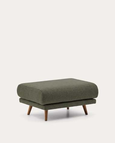 Karin footrest in beige chenille with solid beech wood legs in walnut-tone finish 90 x 70 cm