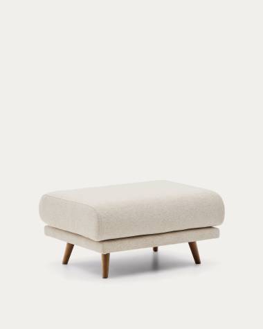 Karin footrest in beige chenille with solid beech wood legs in walnut-tone finish 90 x 70 cm