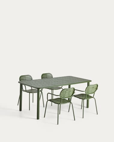 Ensemble Brai table et 4 chaises empilables en acier galvanisé vert 180 x 90 cm