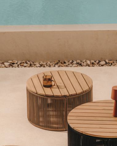 Dandara coffee table in steel, green rope cord and solid acacia