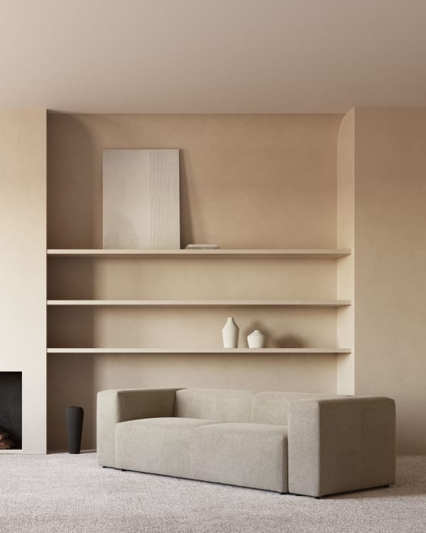 Blok fire-retardant 3-seater sofa with left chaise longue in thick ecru corduroy 300cm FSC Mix Credit
