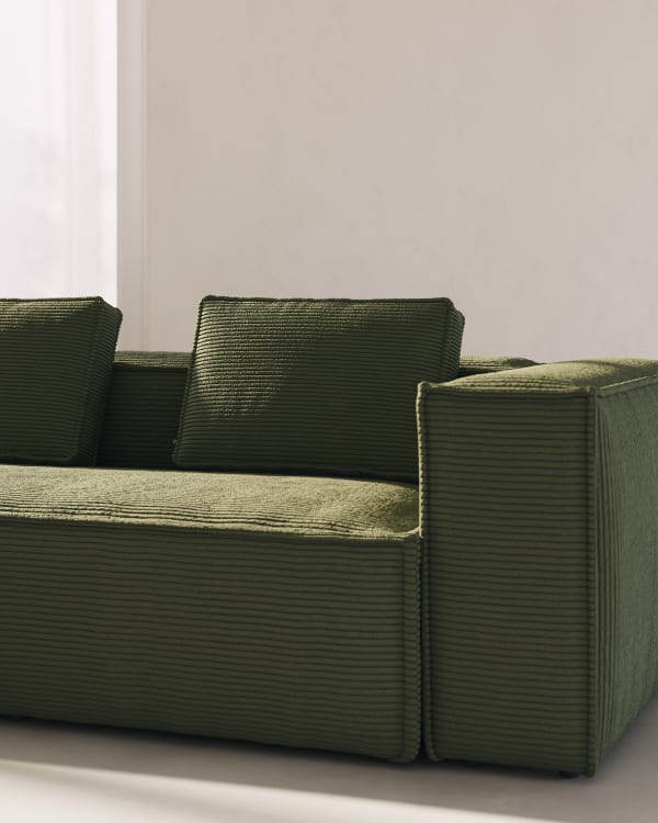 Blok 5 seater corner sofa in blue wide seam corduroy, 320 x 290 cm / 290 x 320 cm FR