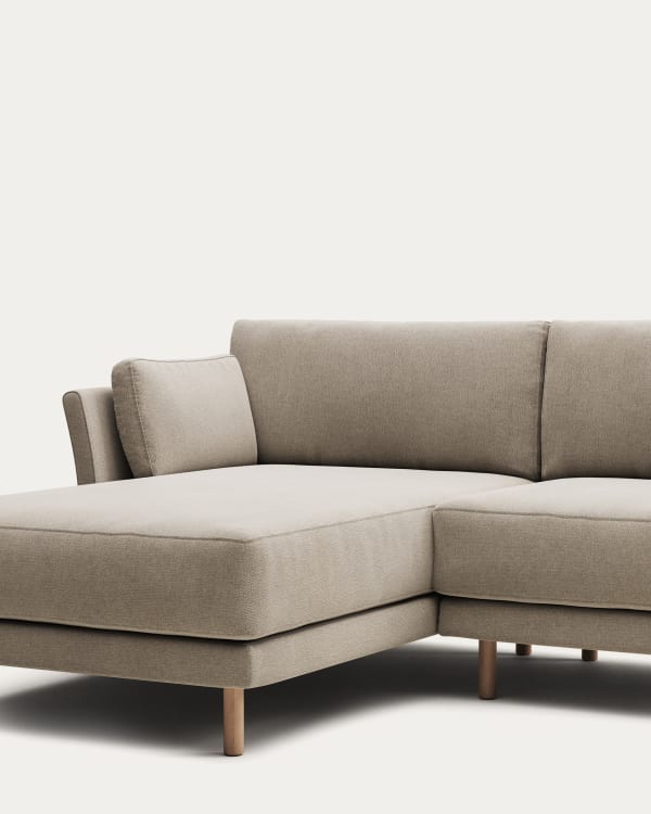Gilma fire-retardant 3-seater sofa with right/left chaise longue in green chenille with natural-finish legs 260cm