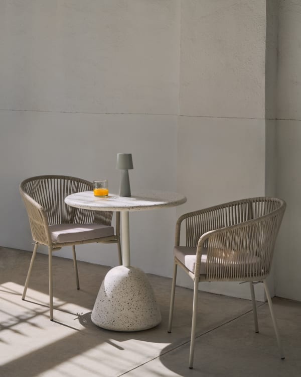 Saura coffee table with white terrazzo top and black cement base 48x48x35cm