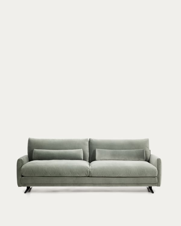 Veliro 3-osobowa zielona aksamitna sofa ze stalowymi nogami z czarnym wykończeniem 240 cm FSC Mix Credit