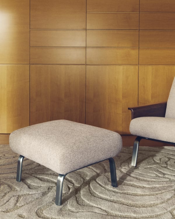 Amsen light brown footrest with brushed stainless steel legs 68 x 55 cm