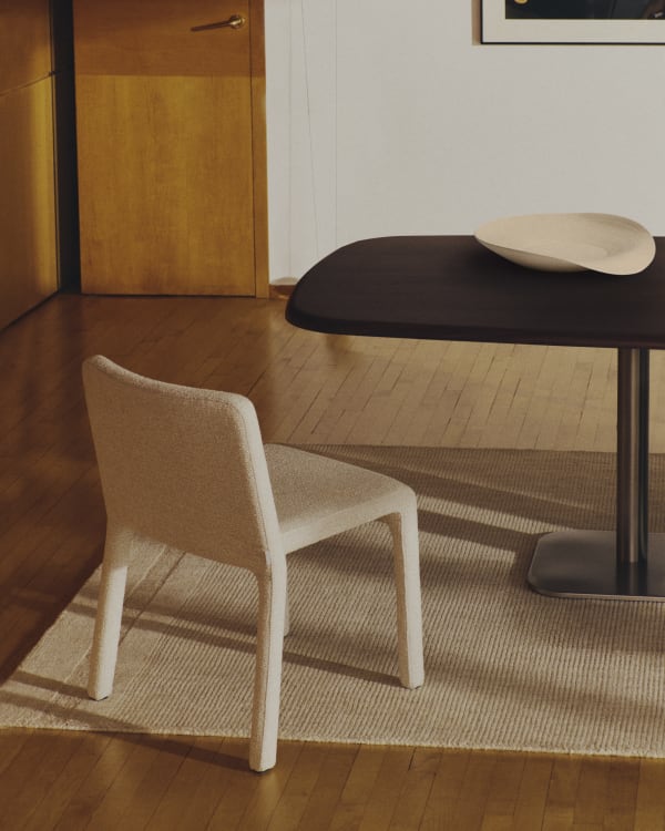 Loria beige chenille stackable chair