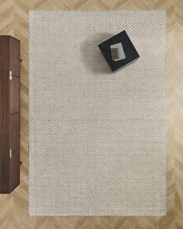 Calira beige woven jacquard wool rug 300 x 200cm