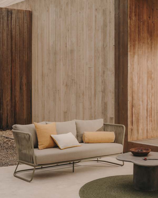 Divano da esterno Saconca a 3 posti in corda e acciaio zincato verde 189 cm