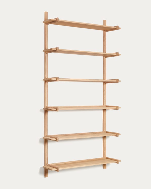 Sitra modular shelf, 6 solid oak wood shelves in a natural finish
