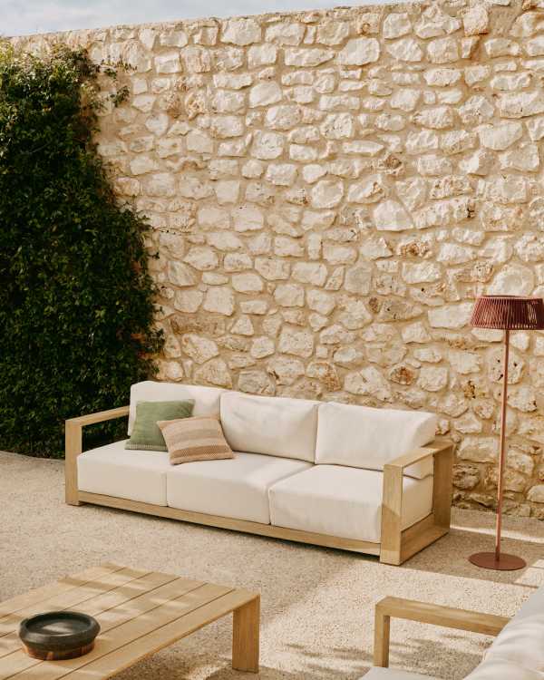 Ambra 3-seater sofa in solid acacia wood with light finish 249cm FSC 100%