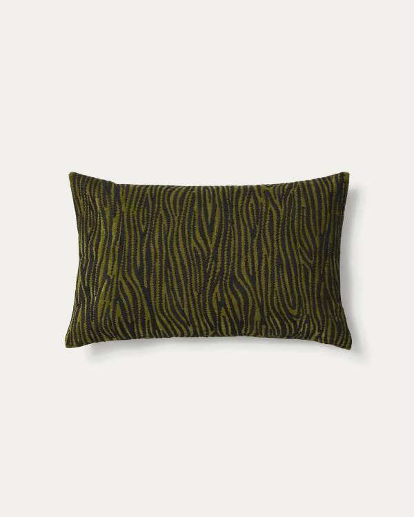 Davina cotton cushion cover with green zebra embroidery 40 x 60 cm
