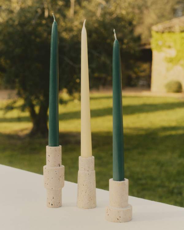 Majid set of 3 beige travertine candle holders