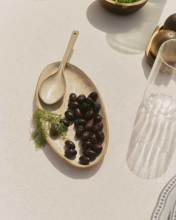 Zunel set of 2 beige ceramic plates and 1 spoon